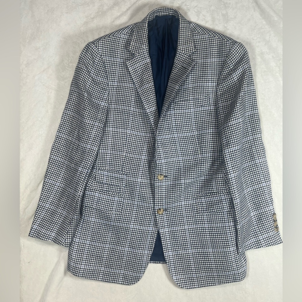Ralph Lauren Purple Label 40R Silk Linen Houndstooth Ticket Pocket Sport Coat - Picture 2 of 16